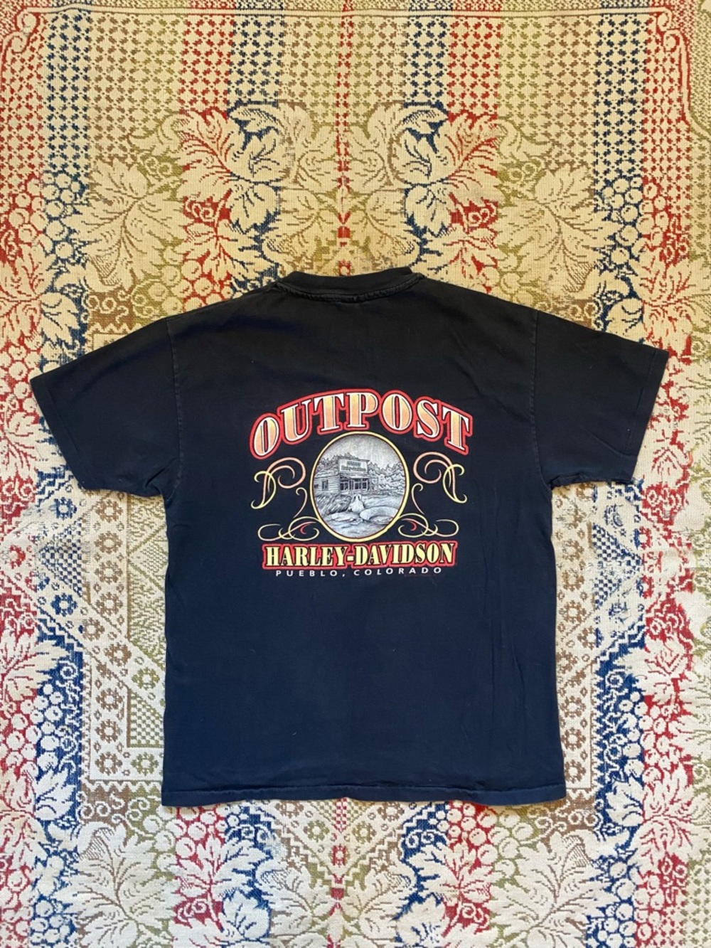 Vintage Harley Davidson RK Stratman Shirt L 90s Blue Flames Skull Colorado USA - Picture 5 of 10
